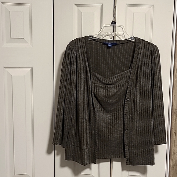 Apt. 9 Sweater Set Ribbed Button Down Cardigan and Tank Cami Size L - Picture 2 of 6